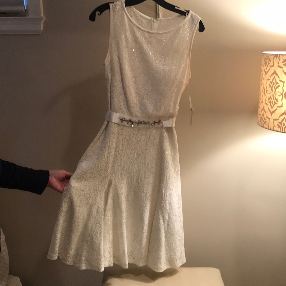 White Teri Jon Lace and sequined dress